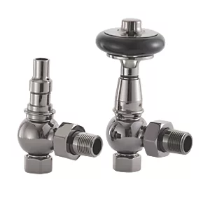 Arroll UK-28 Black Angled Thermostatic Wooden Head TRV & Lockshield 15mm x 1/2" 3 Arroll UK-28 Black Angled Thermostatic Wooden Head TRV & Lockshield 15mm x 1/2"