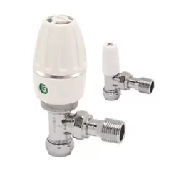 Pegler Terrier Terrier 3 White Angled Thermostatic TRV & Lockshield 15mm x 1/2"