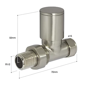 Towelrads Brushed Nickel Straight Manual Radiator Valve 15mm x 1/2" 2 Pack 3 Towelrads Brushed Nickel Straight Manual Radiator Valve 15mm x 1/2" 2 Pack - Image 2