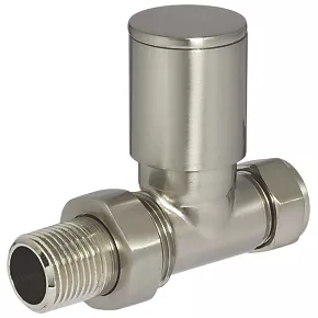 Towelrads Brushed Nickel Straight Manual Radiator Valve 15mm x 1/2" 2 Pack 2 Towelrads Brushed Nickel Straight Manual Radiator Valve 15mm x 1/2" 2 Pack