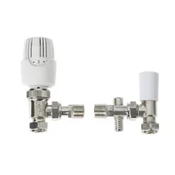 Drayton RT414 White Angled Thermostatic Angled TRV & DOTP Lockshield 15mm x 1/2"