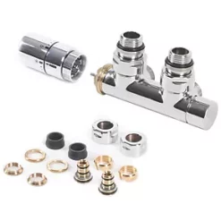 Terma Chrome Angled 50mm Thermostatic H-Block Radiator Valve 15mm x 1/2"