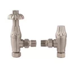 Towelrads Brushed Nickel Angled Manual Radiator Valve 15mm x 1/2" 2 Pack