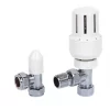 White Angled Thermostatic TRV & Lockshield 15mm x 1/2" -Electrical Testers Sales 36326 P