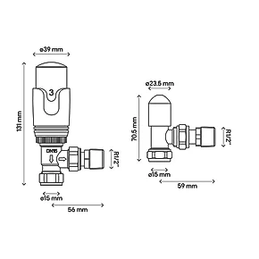 Flomasta White / Chrome Angled Thermostatic Radiator Valve & Lockshield 15mm x 1/2" 4 Flomasta White / Chrome Angled Thermostatic Radiator Valve & Lockshield 15mm x 1/2" - Image 2