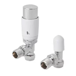 Flomasta White / Chrome Angled Thermostatic Radiator Valve & Lockshield 15mm x 1/2" 10 Flomasta White / Chrome Angled Thermostatic Radiator Valve & Lockshield 15mm x 1/2" -Electrical Testers Sales 386XT A3