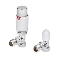 Flomasta White / Chrome Angled Thermostatic Radiator Valve & Lockshield 15mm x 1/2"
