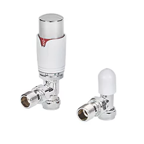Flomasta White / Chrome Angled Thermostatic Radiator Valve & Lockshield 15mm x 1/2" 3 Flomasta White / Chrome Angled Thermostatic Radiator Valve & Lockshield 15mm x 1/2"