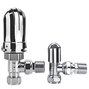 Flomasta Chrome Angled Thermostatic TRV & Lockshield 15mm x 1/2" 3 Flomasta Chrome Angled Thermostatic TRV & Lockshield 15mm x 1/2"