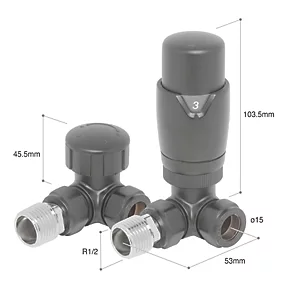 Towelrads Anthracite Angled Thermostatic Corner TRV & Lockshield 15mm x 1/2" 4 Towelrads Anthracite Angled Thermostatic Corner TRV & Lockshield 15mm x 1/2" - Image 2