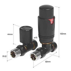 Towelrads Black Straight Thermostatic TRV & Lockshield 15mm x 1/2" 4 Towelrads Black Straight Thermostatic TRV & Lockshield 15mm x 1/2" - Image 2