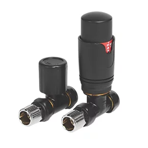 Towelrads Black Straight Thermostatic TRV & Lockshield 15mm x 1/2" 3 Towelrads Black Straight Thermostatic TRV & Lockshield 15mm x 1/2"