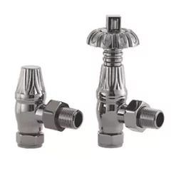 Arroll UK-18 Black Nickel Angled Thermostatic Ornate Head TRV & Lockshield 15mm x 1/2"