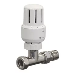 White Straight Thermostatic TRV & Lockshield 15mm x 1/2"