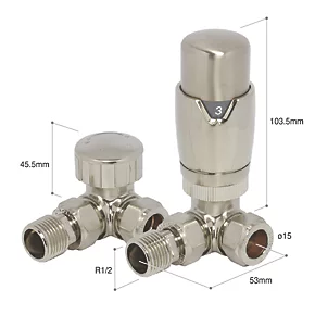 Towelrads Brushed Nickel Angled Thermostatic Corner TRV & Lockshield 15mm x 1/2" 4 Towelrads Brushed Nickel Angled Thermostatic Corner TRV & Lockshield 15mm x 1/2" - Image 2