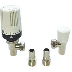 Myson 2-Way & Matchmate White Angled Thermostatic Push-Fit TRV & Lockshield 10mm x 1/2"