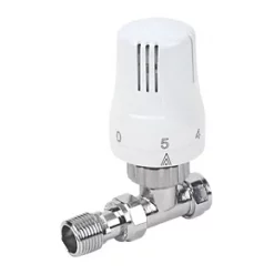 White Straight Thermostatic TRV 15mm x 1/2"
