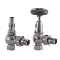 Arroll UK-20 Black Nickel Angled Manual Radiator Valve & Lockshield 15mm x 1/2"