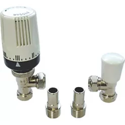 Myson 2-Way & Matchmate Nickel / White Angled TRV & Lockshield 15mm x ½"