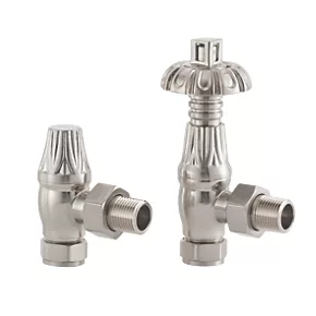 Arroll UK-18 Brushed Nickel Angled Thermostatic Ornate Head TRV & Lockshield 15mm x 1/2" 3 Arroll UK-18 Brushed Nickel Angled Thermostatic Ornate Head TRV & Lockshield 15mm x 1/2"
