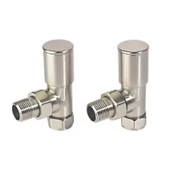 Towelrads Brushed Nickel Angled Manual Radiator Valve 15mm x 1/2" 2 Pack