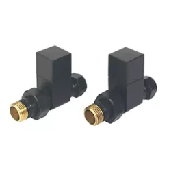 Towelrads Black Straight Manual Radiator Valve 15mm x 1/2" 2 Pack