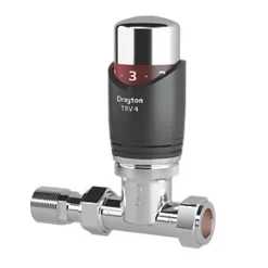 Drayton TRV4 Grey Straight Thermostatic TRV & Lockshield 15mm x 1/2"