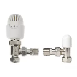 Drayton RT212 White Angled Thermostatic TRV & Lockshield 15mm x 1/2"