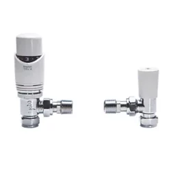 Drayton TRV4 White Angled Thermostatic TRV & Lockshield 15mm x 1/2"