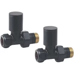 Towelrads Black Straight Manual Radiator Valve 15mm x 1/2" 2 Pack