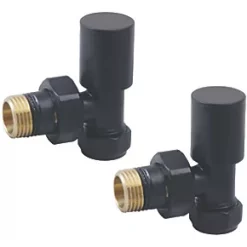 Towelrads Black Angled Manual Radiator Valve 15mm x 1/2" 2 Pack