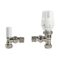 Myson Plus White Angled Thermostatic TRV & Lockshield 10mm x 1/2"