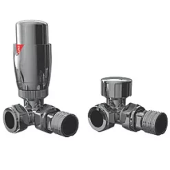 Cassellie Chrome Angled Thermostatic TRV & Lockshield 15mm x 1/2"