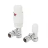 Flomasta White Angled Thermostatic Radiator Valve & Lockshield 15mm x 1/2" -Electrical Testers Sales 892XT P