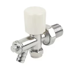 White Angled Manual Radiator Valve With Drain-Off 8mm x 1/2"