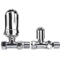 Flomasta Chrome Straight Thermostatic TRV & Lockshield 15mm x 1/2"