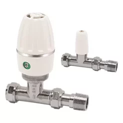 Terrier Terrier 3 White Straight Thermostatic TRV & Lockshield 15mm x 1/2"