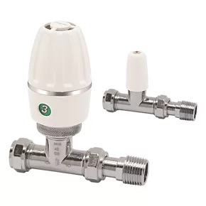 Terrier Terrier 3 White Straight Thermostatic TRV & Lockshield 15mm x 1/2" 3 Terrier Terrier 3 White Straight Thermostatic TRV & Lockshield 15mm x 1/2"