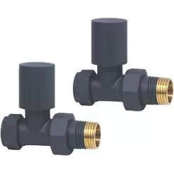 Towelrads Anthracite Straight Manual Radiator Valve 15mm x 1/2" 2 Pack