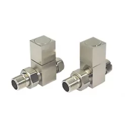 Towelrads Brushed Nickel Straight Manual Radiator Valve 15mm x 1/2" 2 Pack
